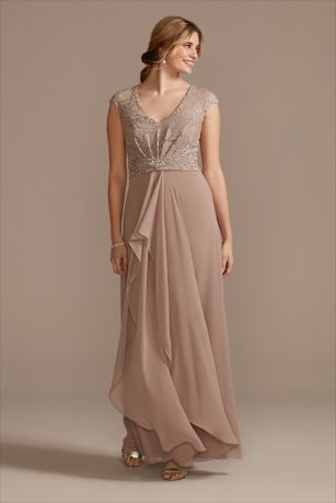 taupe gown with sleeves