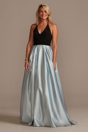 silver satin ball gown