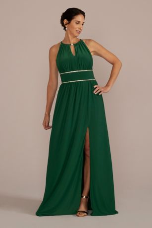 Picture of Halter Jersey Knit Gown with Rhinestone Waist
