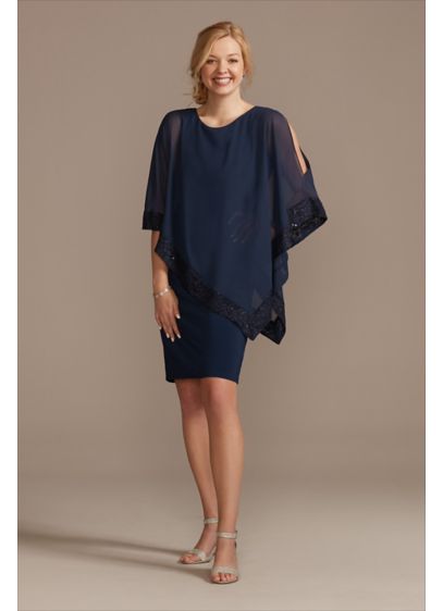 Chiffon Lace-Trimmed Scoopneck Capelet Dress - Trimmed in lace and detailed with an elegant