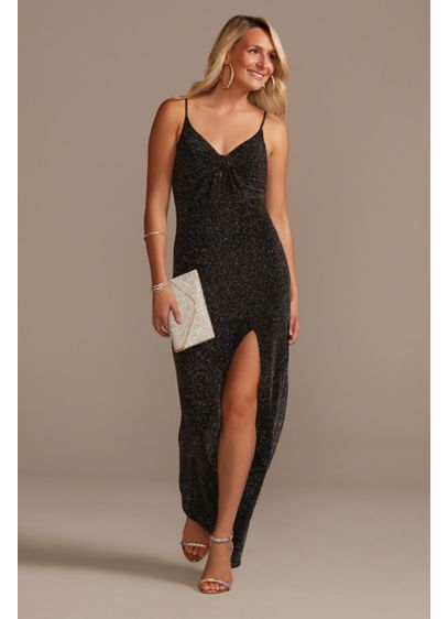 Glitter Knit Sheath Gown with Ruched V-Neck - Seventies swimsuit vibes? Yes, please! This slinky, glittery