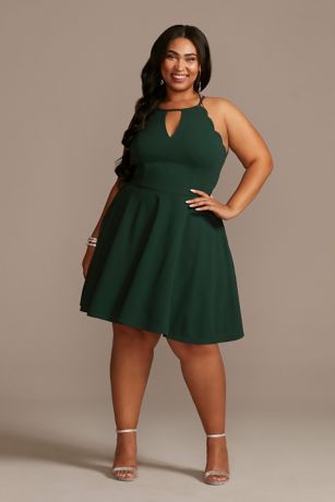 Plus Size High Neck Mini Dress With Scallop Detail David s Bridal