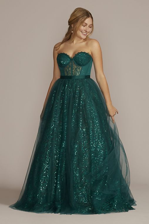 Jules and Cleo Strapless Sparkle Illusion Corset Ball Gown