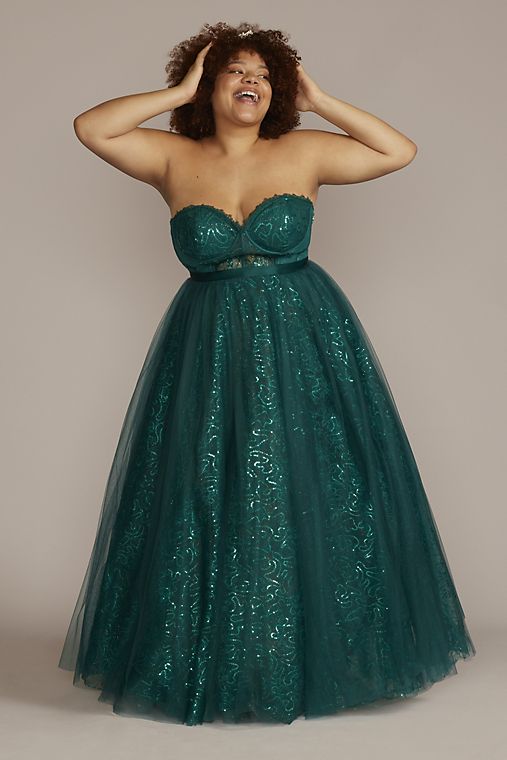 Jules and Cleo Strapless Sparkle Illusion Corset Ball Gown