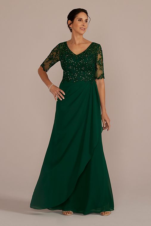 Oleg Cassini Chiffon and Lace Empire Waist Gown