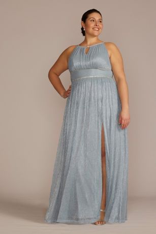 Picture of Plus Size Pleated Long Halter Dress with Keyhole