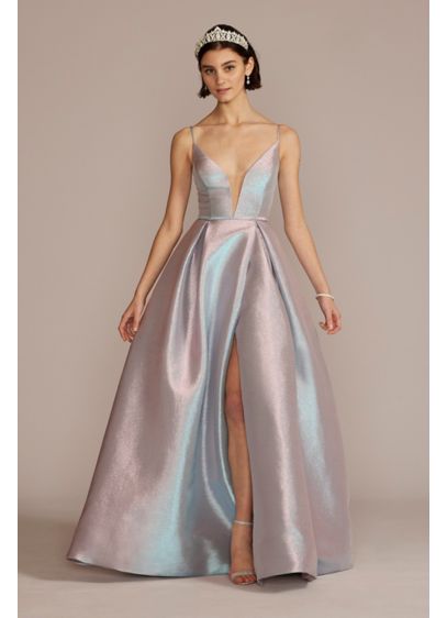 Pleated Iridescent Ball Gown - Make prom the night to remember in this