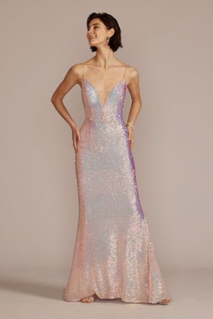 Picture of Stretch Sequin Prom Dress with Illusion V-Neck
