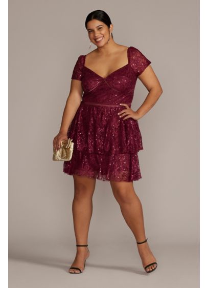 Plus Size Illusion Lace Tiered Ruffle A-Line Dress - Delicate, dreamy lace is at the forefront of