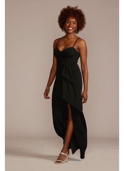 Crepe Corset Sheath Dress with Ruffle Slit - Comfort and chic make a marvelous pair on