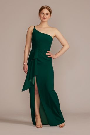 Picture of One-Shoulder Crepe Sheath with Cascade Ruffle