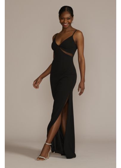 Illusion Cutout Stretch Crepe Sheath with Slit - Risque details come with great rewards on this