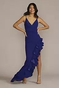DB Studio Asymmetrical Ruffled Slit Crepe Dress