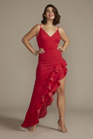 Picture of Asymmetrical Ruffled Slit Crepe Dress