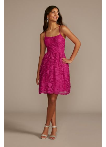 Floral Lace Mini A-Line Damas Dress - Short and sweet, this mini dress is perfect