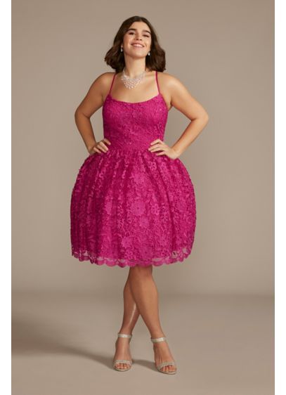 Plus Size Floral Lace A-Line Damas Dress - Short and sweet, this plus size mini dress