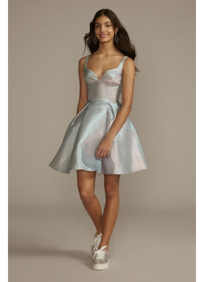 Iridescent Metallic Fit-and-Flare Damas Dress - Color-changing ombre fabric helps this fit-and-flare damas dress