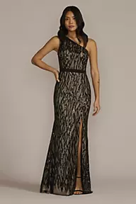 Galina Signature Sequin Lace One Shoulder Sheath Gown
