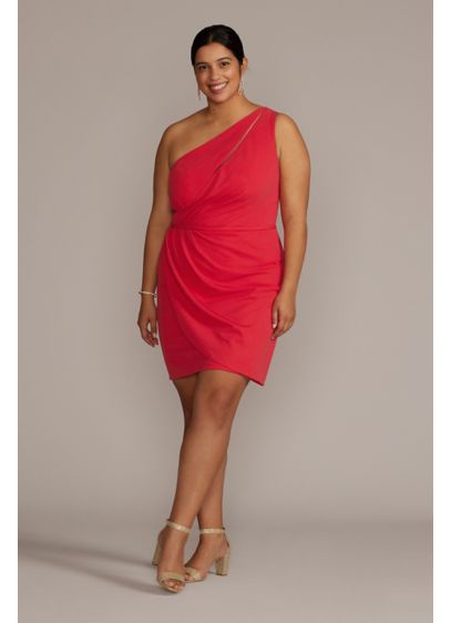 Plus Size One Shoulder Mini Dress with Cutout - Elegant with an edge, this plus size party-ready