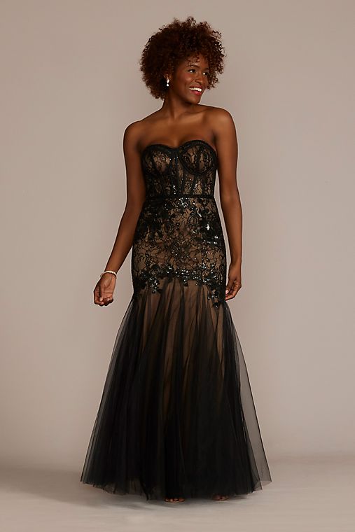 Galina Signature Strapless Corset Gown with Tulle Trumpet Skirt