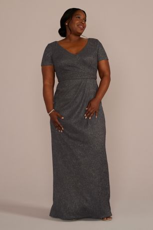 Picture of Cap Sleeve Glitter Knit Gown with Slit
