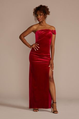 DB Studio One-Shoulder Sparkle Velvet Sheath with Slit