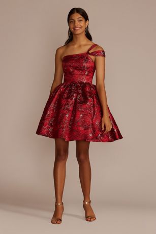 Picture of One-Shoulder Floral Brocade Damas Dress