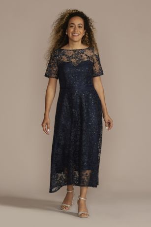 Picture of Short Sleeve Illusion Lace High-Low Dress