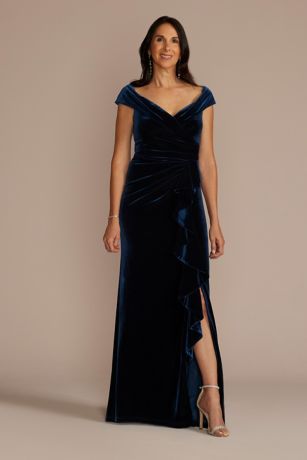 Picture of Velvet Off-the-Shoulder Sheath with Ruffle