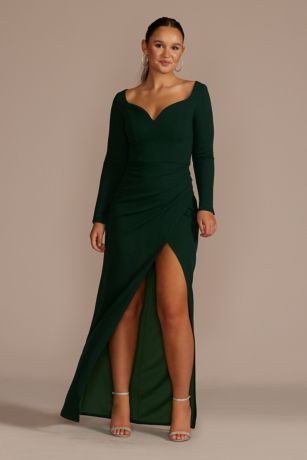 Picture of Long Sleeve Sweetheart Crepe Dress with Slit
