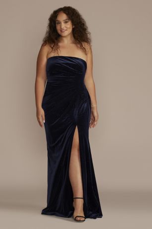 Picture of Strapless Glitter Velvet Sheath Dress with Slit