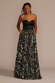 Jules and Cleo Corset Ball Gown with Star Patterned Glitter Skirt