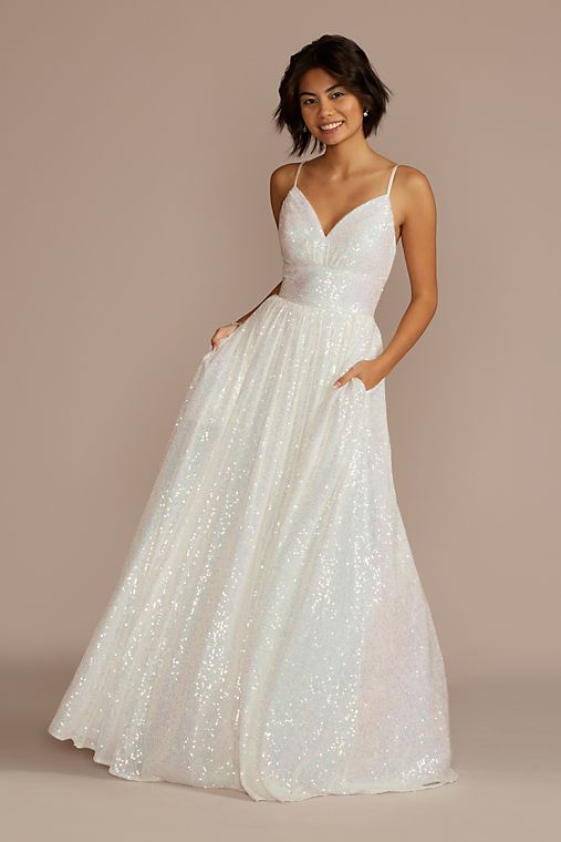 Jules and Cleo Iridescent Sequin V-Neck Ball Gown