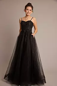 Jules and Cleo Glitter Tulle Ball Gown with 3D Flowers