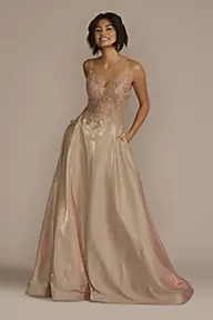 Jules and Cleo Iridescent Ball Gown with Illusion Lace Applique