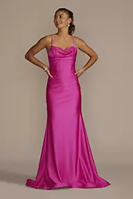 Jules and Cleo Cowl Neck Stretch Satin Mermaid Trumpet Dress