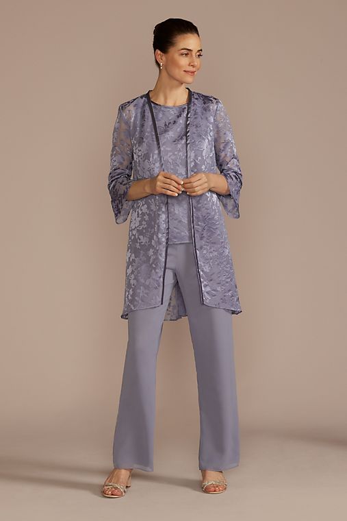 Oleg Cassini Three-Quarter Sleeve Patterned Chiffon Pantsuit