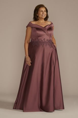 Picture of Embroidered Off-the-Shoulder Satin A-Line Dress