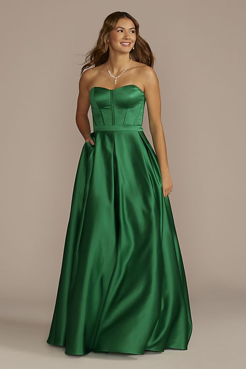 Jules and Cleo Spaghetti Strap Satin Corset Ball Gown