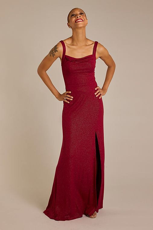 Jules and Cleo Cowl Neck Glitter Knit Long A-Line Dress