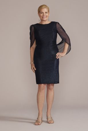 Oleg Cassini Short Metallic Cape-Back Dress