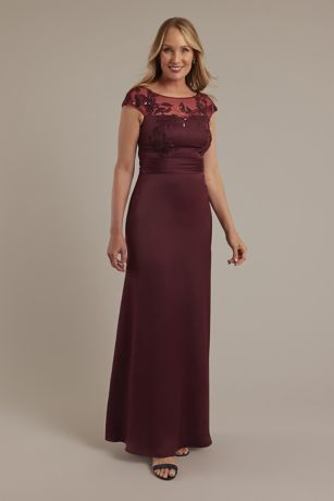 Picture of Sequin Applique Crepe-Back Satin Slim A-Line Dress