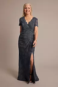 Oleg Cassini Sequin Lace Sheath Dress with Scalloped Neckline
