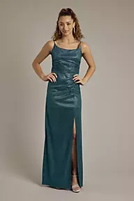 Jules and Cleo Glitter Knit Sheath Prom Dress with Ruching