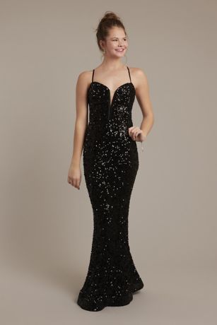 Picture of Illusion Plunge Chunky Sequin Sheath Dress