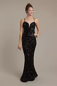 Jules and Cleo Illusion Plunge Chunky Sequin Sheath Dress