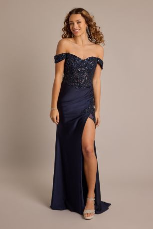 Picture of Sequin Applique Satin Off-Shoulder Sheath Dress