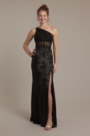 Picture of One-Shoulder Illusion Corset Applique Sheath