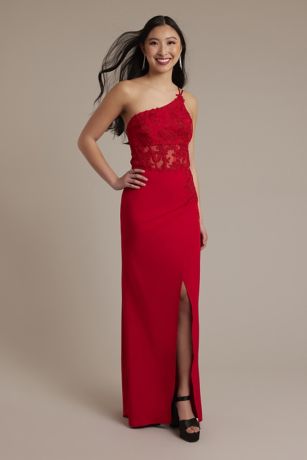 Picture of One-Shoulder Sheath Dress with Beaded Appliques