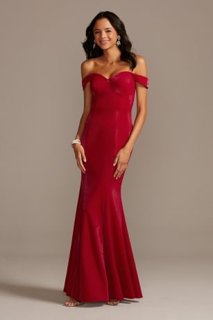 red off the shoulder mermaid dress